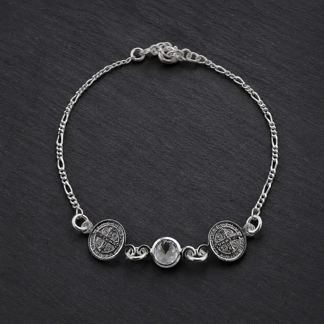 Pulsera de Plata San Benito Italiana 925 Plateado