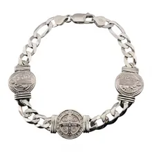 Pulsera San Benito para hombre en plata italiana 925 tejido grummet
